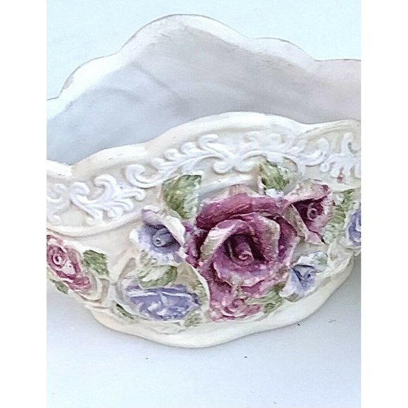 Ceramic Open Sugar Bowl and Creamer With Embossed Roses - Picture 5 of 10